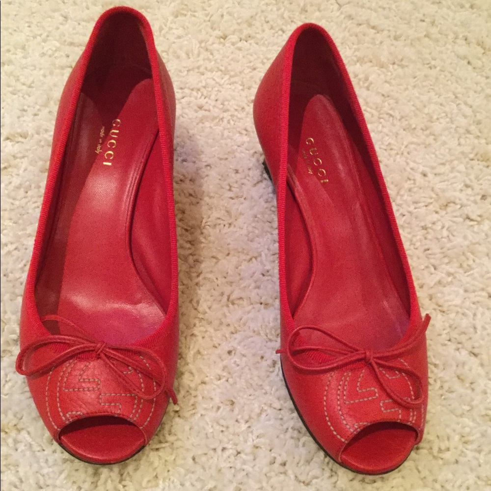Gucci red wedge heels